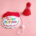 Red pet birthday set with HAPPY BIRTHDAY embroidery bib and plaid bow party hat - Red Bow Set