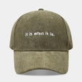 Dettaglio del cappello da baseball in velluto a coste verde oliva con ricamo - Regolabile / Verde Militare