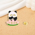 Cartoon panda on pink lotus brooch with golden 'Wanshi Shunyi' blessing text - Panda Smooth Wishes