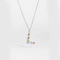 S925 silver necklace with letter L pendant featuring colorful zircon gemstones - Silver Letter L