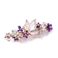 Vintage golden butterfly hair clip with pink enamel wings and colorful rhinestones - Purple/Painted Butterfly