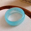 Minimalist light blue marble resin bangle with wide circular design on wooden background - Small / Sky Blue Marble