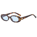Occhiali da sole ovali retrò con montatura leopardata e lenti blu chiaro per stile street chic - Montatura Tartarugata Lenti Blu