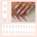 Unghie finte rosa sfumato con glitter francesi e strass, set di forma a mandorla - Rosa Nudo Aurora Francese (Z712)
