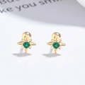 Elegant 925 sterling silver star stud earrings with gold plating and green zircon stone - Octagram (A-74-16) / Gold (Green Rhinestone)