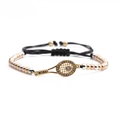 Tennis racket bracelet with multicolor zircons and tri-color metal beads on black cord - Tennis Racket + Multicolor Chain