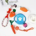 7-Piece durable pet cotton rope toy set with plush carrot and blue frisbee for dogs - 7-Piece Set 385g