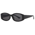 Retro black oval sunglasses with quilted textured temples and bold rectangular frames - Black Frame Grey Lens