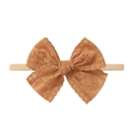 Infant lace headband with soft light orange bow and nude elastic nylon band for baby girls - Light Orange