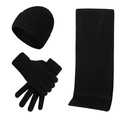 Schwarzes Strick-Winterset mit dicker Mütze, Schal und Handschuhen für kalte Wintertage - Schwarz (Ohne Logo)
