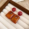 Vintage-Ohrhänger aus Acryl mit roten Steckern und bernsteinfarbener Marmorierung - Rot & Bernstein (S925 Silberstift)