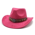 Détail du chapeau de cowboy rose avec bande en cuir marron et clous étoiles en argent - M (56-59cm) / Rose rouge