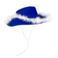 Blue western cowboy hat with white feather brim and adjustable chin strap - Royal Blue Cowboy Hat With White Feather