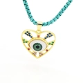 Collar de corazón ojo turco dorado con cristales de colores y cadena de cuadros verde - Verde