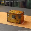 Vintage brown wooden jewelry box with metal corner guards and traditional lock 14.8cm - Brown Round Nails + Xilinmen Lock