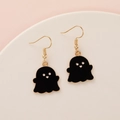 Ghost earrings in black and gold with dripping oil process for Halloween festival - Cute Black Ghost