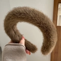 Plush faux mink fur headband in dark brown with wide design for hair styling - Wide Headband / Brown