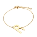 Gold stainless steel bracelet with letter R pendant and adjustable lobster clasp closure - Letter R(KB116113-K)