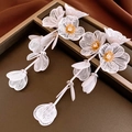 Long tassel floral earrings with pearl white petals and champagne gold crystal details - 41# Pearl White Petal with Champagne Gold (Steel Pin)