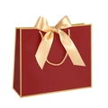 Elegant red paper gift bag with gold ribbon bow and twisted rope handles for shopping - Gold Frame Red; Horizontal Extra Small Size 19*15*7 Ribbon Style