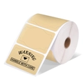 Roll of beige die-cut thermal label stickers with Warning Handle With Care text - 3*2 Inch-500pcs (Roll)-Warning / Tan