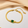 Bracciale a catena serpente vintage dorato con pietra preziosa centrale verde smeraldo - Bracciale in Strass Verde (Oro)