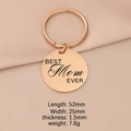 Detailed view of a rose gold Best Mom Ever keychain with size and weight dimensions - MOM / Rose Gold