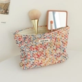 Multicolor tweed cosmetic bag with portable canvas interior and large storage capacity - Red Elegant Floral