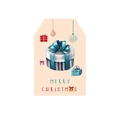 Minimalist Christmas gift tag featuring a pink background and festive gift box illustrations - Style 1 (Gift Box Pattern)