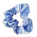 Sky blue satin scrunchie with smooth silk-like texture and elegant pleated design - Light Blue