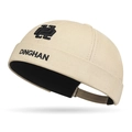 Beige DINGHAN embroidered cotton miki hat with stylish brimless docker cap design - Adjustable / Beige