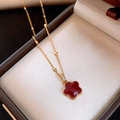 Elegant gold chain necklace with a red five-petal flower pendant and crystal accents - Five-Petal Flower Design (Gold-Real Gold Plated)