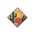 Vintage diamond-shaped enamel brooch with desert landscape and cactus pattern - Desert Cactus Landscape