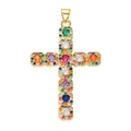 Gold-plated cross pendant featuring vibrant multi-colored zircon stones on white background - Pendant 112 (Gold Pave Color Stone Cross)
