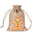 Christmas burlap drawstring gift bag with a colorful gingerbread man pattern - Cartoon Gingerbread H-06 / 10*15cm
