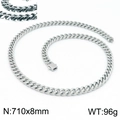 Chaîne cubaine classique en acier inoxydable argenté, largeur 8mm et longueur 710mm - Collier Argent 710x8mm