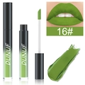 Détail du rouge à lèvres liquide mat vert n°16 avec applicateur et échantillon - 16#