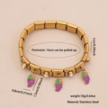 Gold stainless steel bracelet with purple grape pendant and white crystal charms - Grape Style (B652)