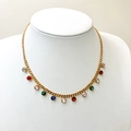 Chic gold chain necklace featuring vibrant multi-colored round zircon tassel pendants - Round Style (TZ-N0799-02-yuan)