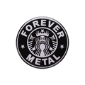 Chapa redonda de metal en blanco y negro con corona gótica y frase Forever Metal - FOREVER METAL Logo Parodia