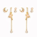 Set di orecchini placcati oro 18K con stelle, lune e zirconi rosa scintillanti - Set di orecchini con stella luna e pianeta (TZ00087金色)