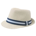 Men's breathable straw fedora hat in beige with blue and white striped band - 58cm / Beige