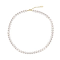 Elegant natural freshwater pearl necklace with gold S925 sterling silver clasp and chain - High Luster Round Pearl Chain(GPN75-14K)