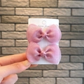 Set de dos pinzas para el pelo con lazos de purpurina rosa para niñas en cartón - Juego de 2 Piezas / Gasa Rosa