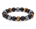 Magnetic bead bracelet with hematite, black obsidian and tiger eye energy stones - Tiger Eye + Black Agate + Hematite (8mm)