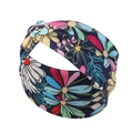 Fascia per capelli blu scuro con stampa floreale e nodo a incrocio elasticizzato - FD034 Foglia Blu Marino