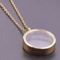 Polished gold stainless steel locket necklace with clear glass window for photos - Inner Diameter 20mm / Gold