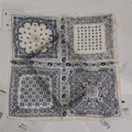 Square paisley silk scarf in beige and deep blue print with vintage floral patterns - Cashew Beige Small Square Scarf / 65