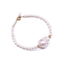 Baroque pearl bracelet with rice pearls and gold wave beads on a white background - Adjustable Baroque Pearl Pendant Bracelet