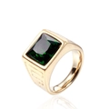 Men's vintage golden stainless steel ring featuring a square-cut green gemstone center - Gold / Dark Green Zirconia